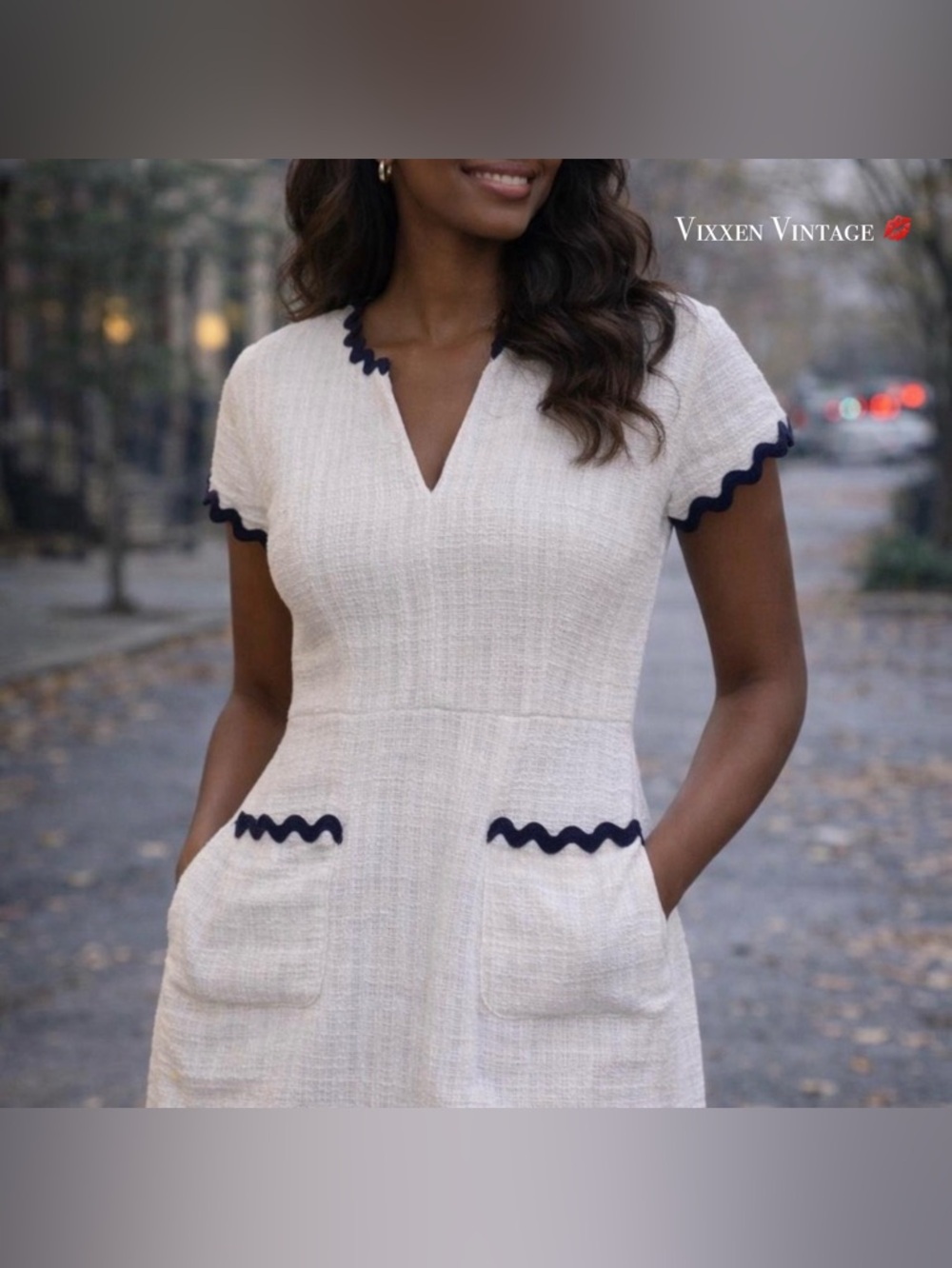 J. CREW CONTRAST TRIM SHORT SLEEVE TEXTURED TWEED SHEATH DRESS’ IN IVORY